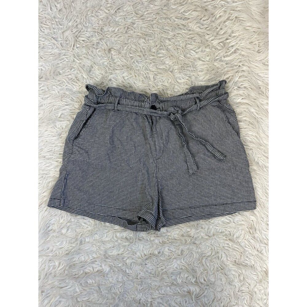 Anthropologie Amadi Ryan Summer Black & White Gingham Paper bag Waist Shorts XL